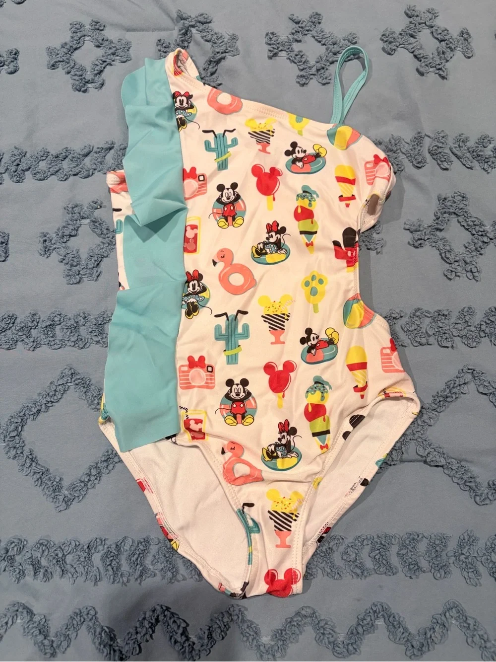 Disney Mickey & Minnie One Shoulder Swimsuit Girls Size 5/6 Summer Beach